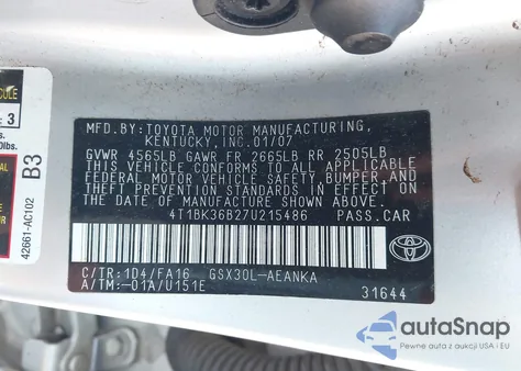 2007 Toyota Avalon Xl from USA, damaged, VIN 4T1BK36B27U215486